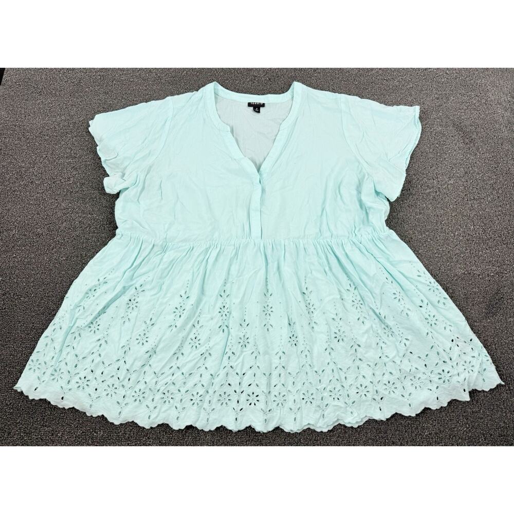 Torrid Women’s Baby Blue Embroidered Eyelet Babydoll Challis Top Plus Size 2XL